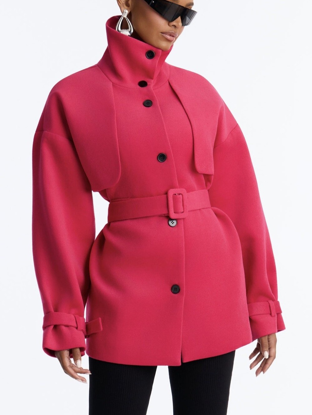 Short women's coat-jacket in a bright fuchsia color